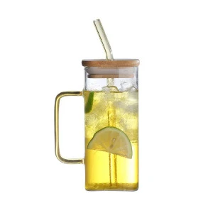 Borosilicate Glass Mug 400ml with Bamboo Lid and Straw