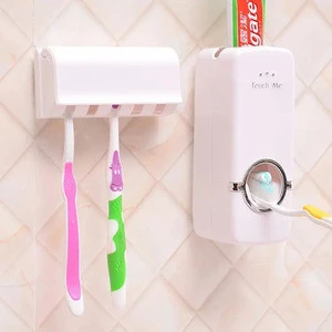 Toothpaste Dispenser with Toothbrush Holder 5pcs Adhesive Wall Mounted Plastic D281